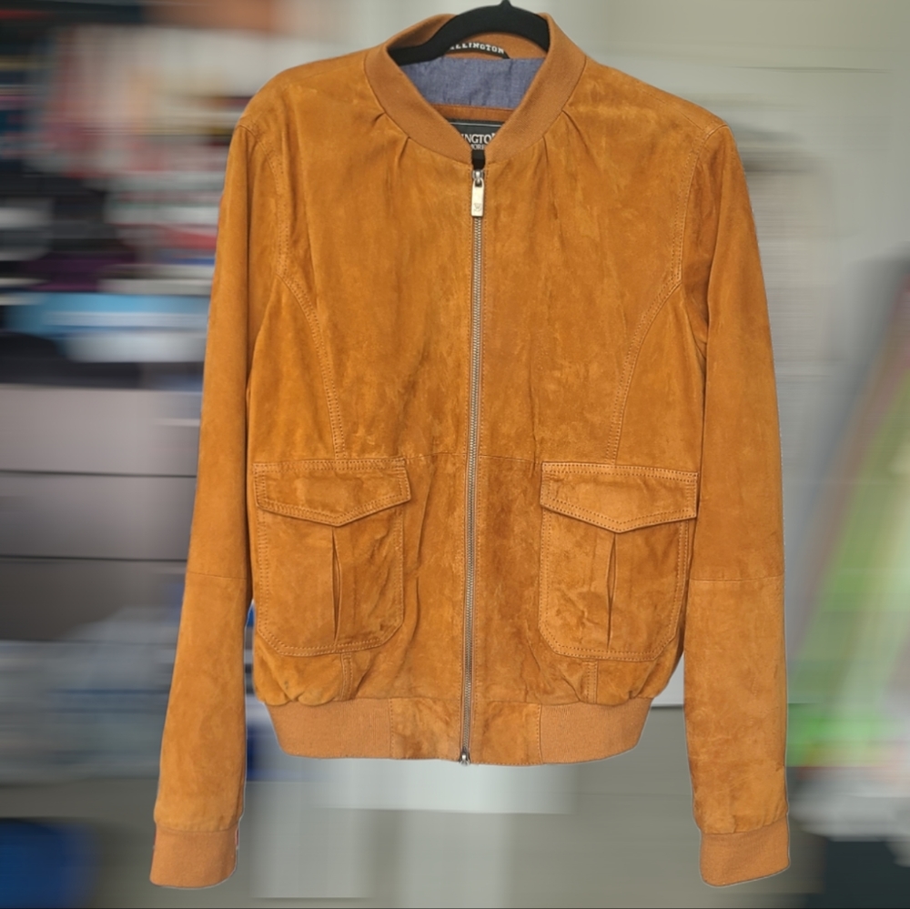 Wellington Vintage Bomber Leather Jacket in Caramel Unisex Size 42